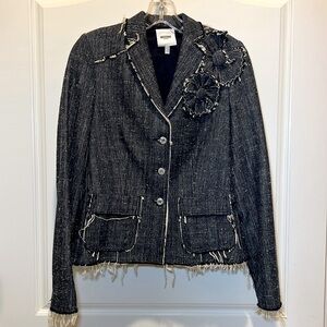 Moschino Jeans Cotton silk blend frayed edge jacket with flower detail. Sz 10